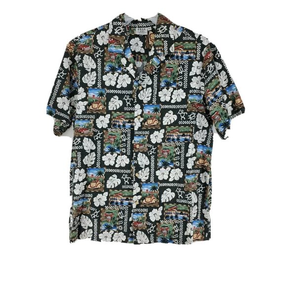 T.O. Hawaiian Designs Shirt Men's Size XL Black Cars Floral - Picture 1 of 7
